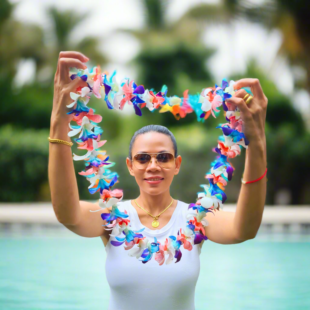 USA Orchid Lei – Red, White & Blue Single Strand Lei for 4th of July & Summer Celebrations