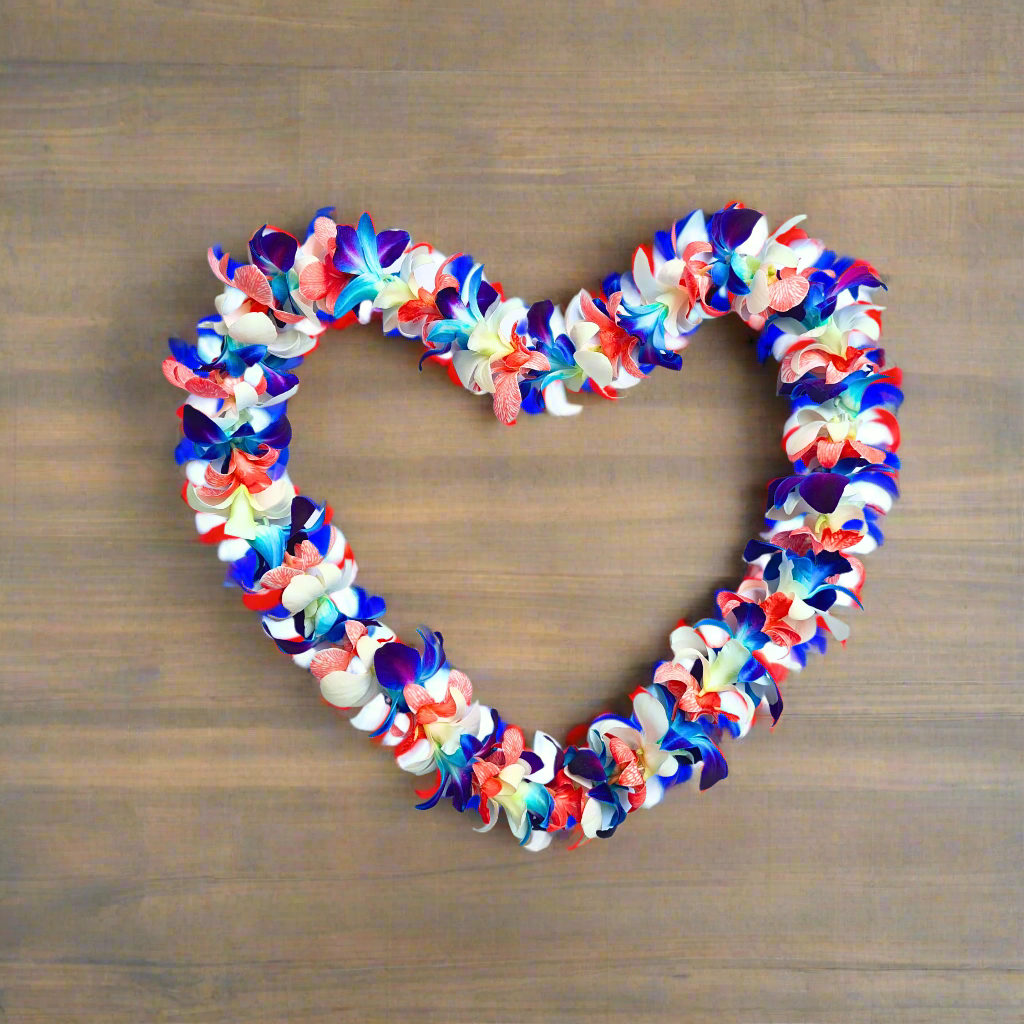USA Orchid Lei – Red, White & Blue Single Strand Lei for 4th of July & Summer Celebrations