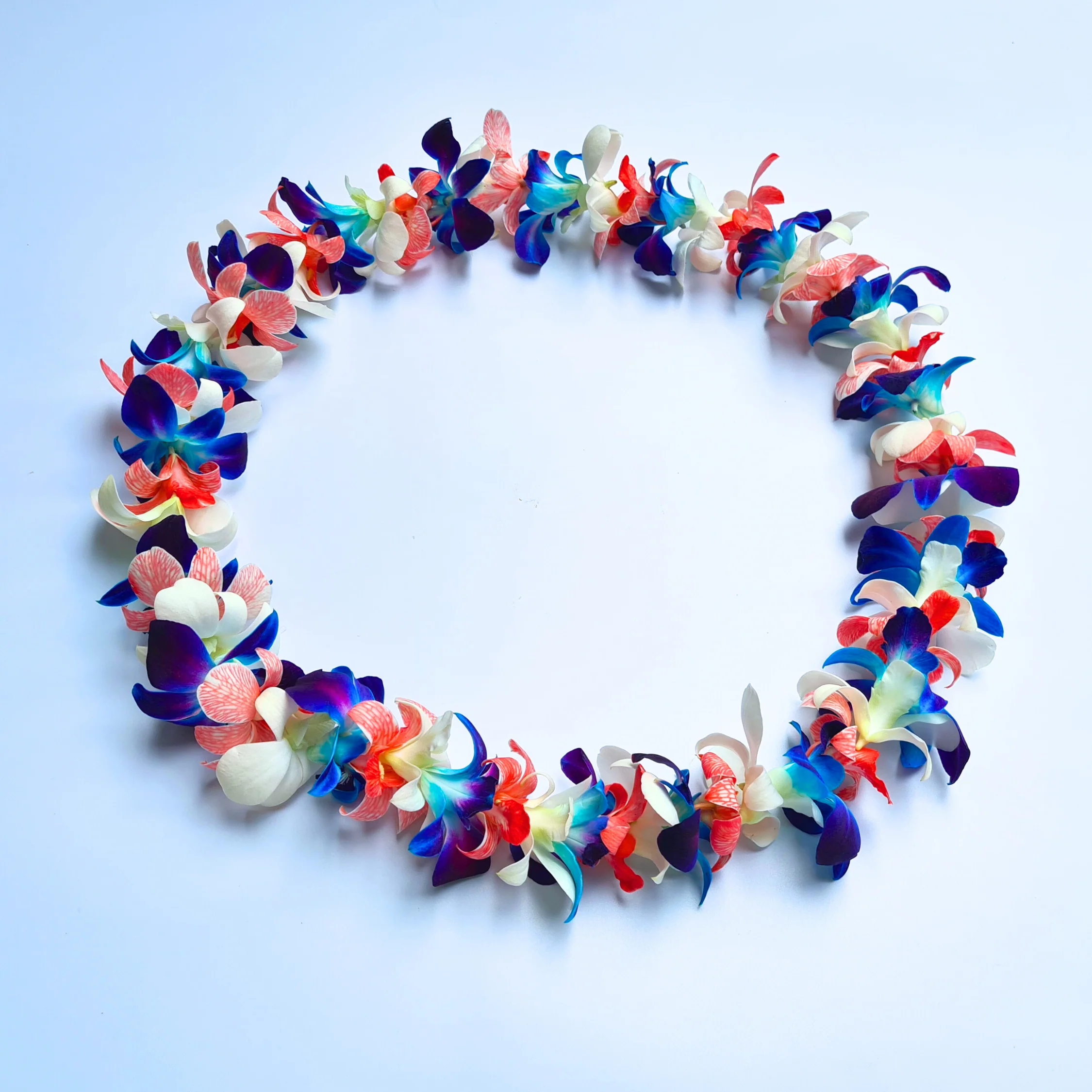 USA Orchid Lei – Red, White & Blue Single Strand Lei for 4th of July & Summer Celebrations