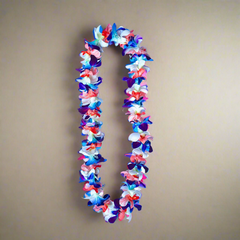 USA Orchid Lei – Red, White & Blue Single Strand Lei for 4th of July & Summer Celebrations