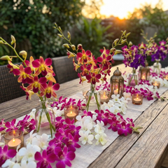 Dyed Dendrobium Orchids – 10-Stem Bundle in Purple, Yellow & Red | Fresh from Thailand
