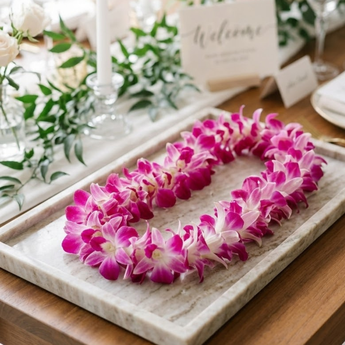 🌺 Purple Thai Orchid Lei – Fresh Single Strand with 50+ Dendrobium Blooms | Ideal for Graduations, Weddings & Tropical Events 🌴