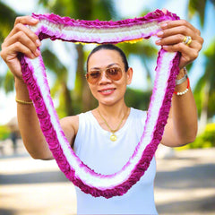  Handmade Crimson Dream Orchid Lei – A breathtaking double-braided floral necklace crafted with fresh dark crimson and white orchids. This exotic lei is flown from Thailand, ensuring top quality and freshness. Perfect for graduations, weddings, beach parties, and luaus, its unique floral rope design adds an elegant, sophisticated touch to any outfit or event. Long-lasting and stylish, it’s a must-have for special celebrations.