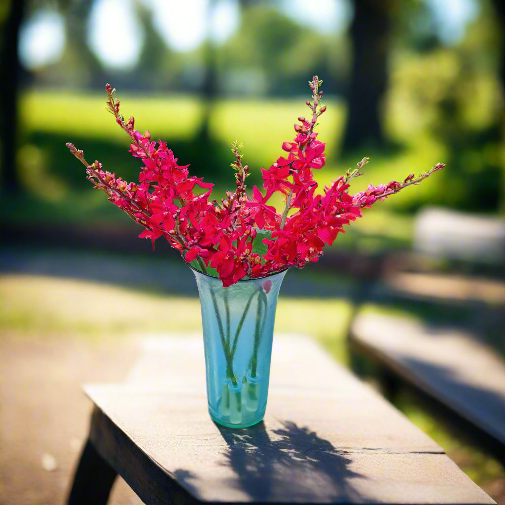 Exotic red Renanstylis orchids, featuring the rare New Azimah variety. A 10-stem bundle of long-lasting blooms from Thailand, perfect for luxury wedding décor, dramatic centerpieces, and elegant floral arrangements.